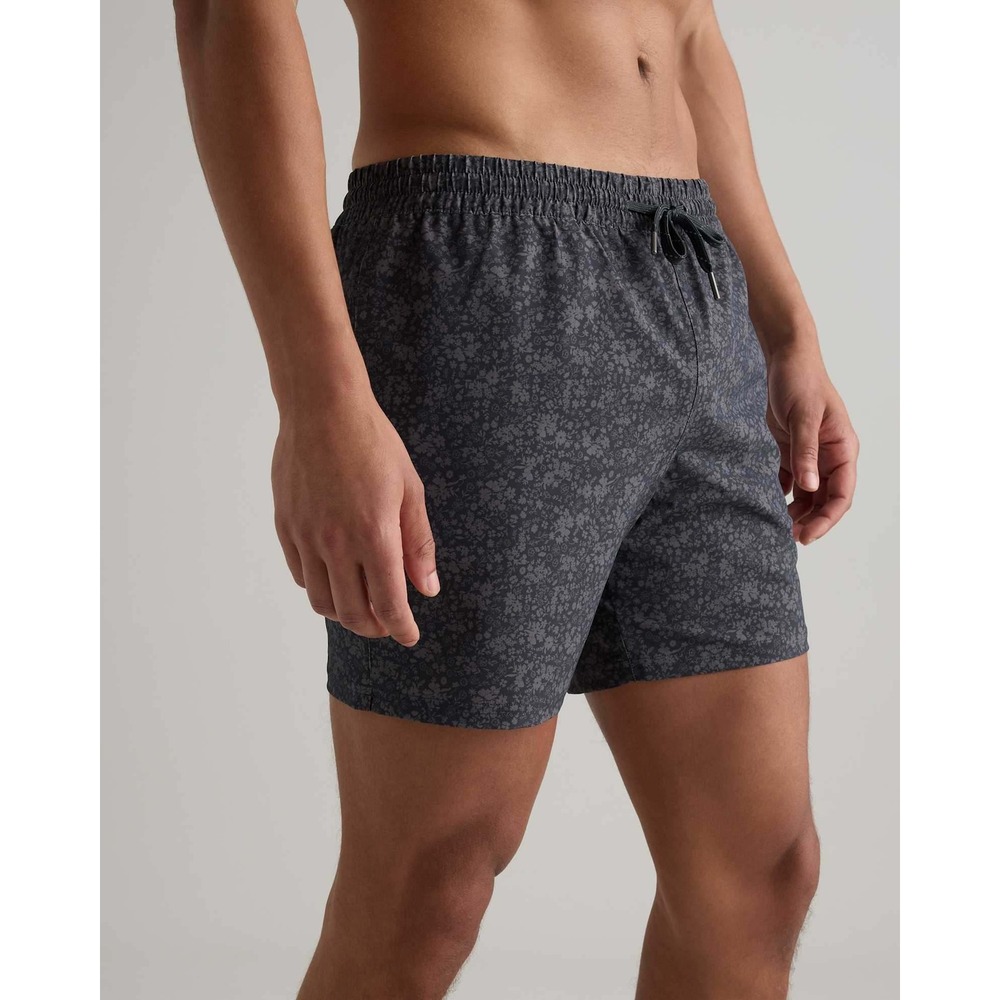 Quince Italian Mens Charcoal Grey Floral Swim Trunks Mesh Liner 5.5 in Inseam L
